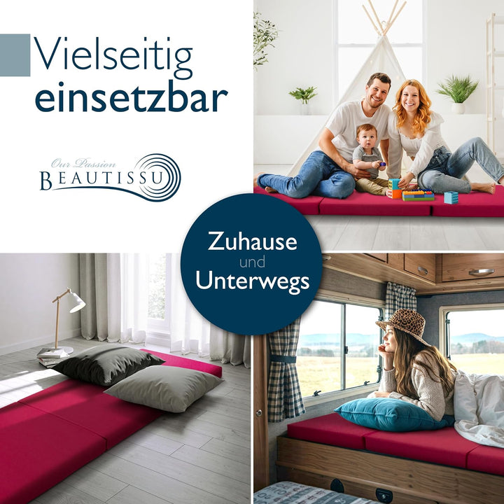 Beautissu Klappmatratze Gästebett klappbar Faltmatratze mit Tragegriff | 80x195cm Dunkelrot faltbare