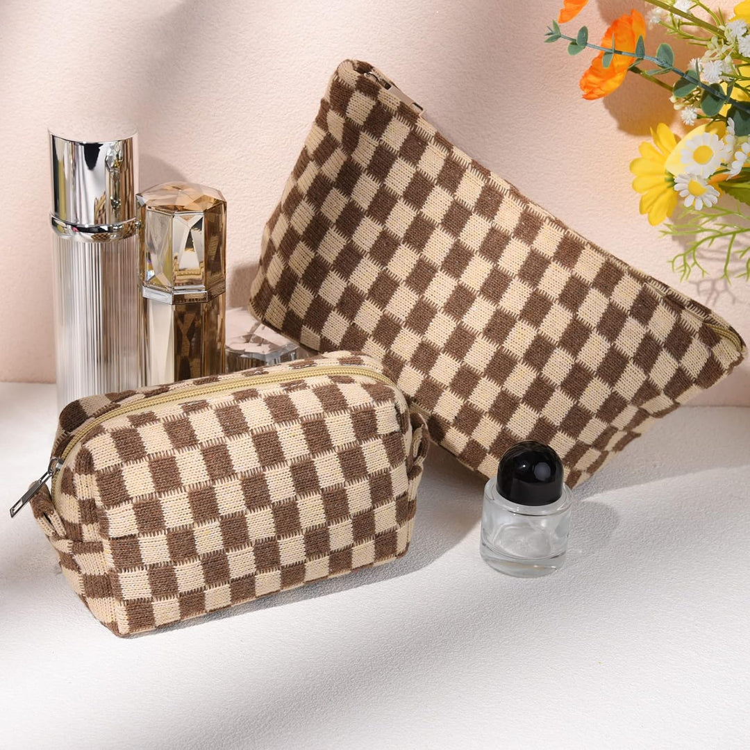 SOIDRAM Make-up-Tasche, gross, kariert, aus Segeltuch, Reise-Kulturbeutel, Organizer, niedliche Make