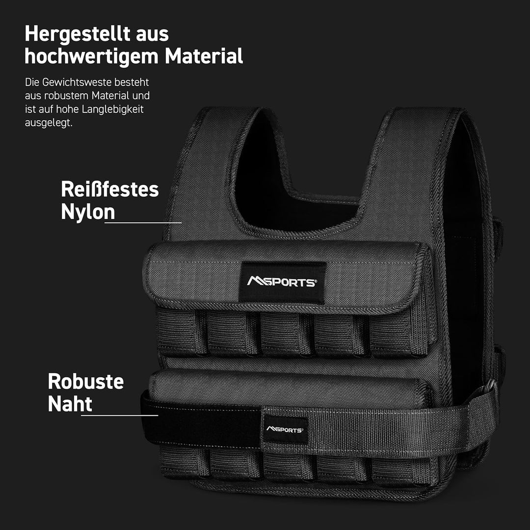 MSPORTS Gewichtsweste Premium Verstellbar von 5 - 25 kg Gewicht für Training Krafttraining