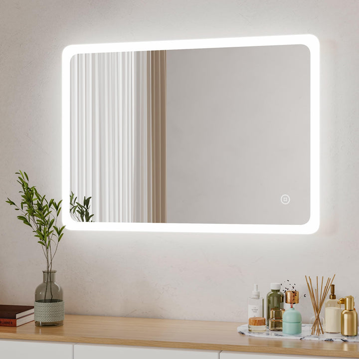 Boromal LED Badspiegel 80x60cm Badezimmerspiegel mit Beleuchtung 3 Lichtfarbe Dimmbar 3000-6500K 288
