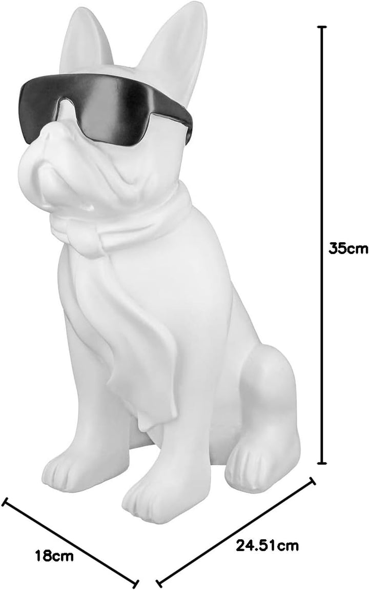 Casablanca Figur Skulptur Hund - Mops sitzend - weiss mit schwarzer Brille - Breite 29 cm Höhe 35 cm