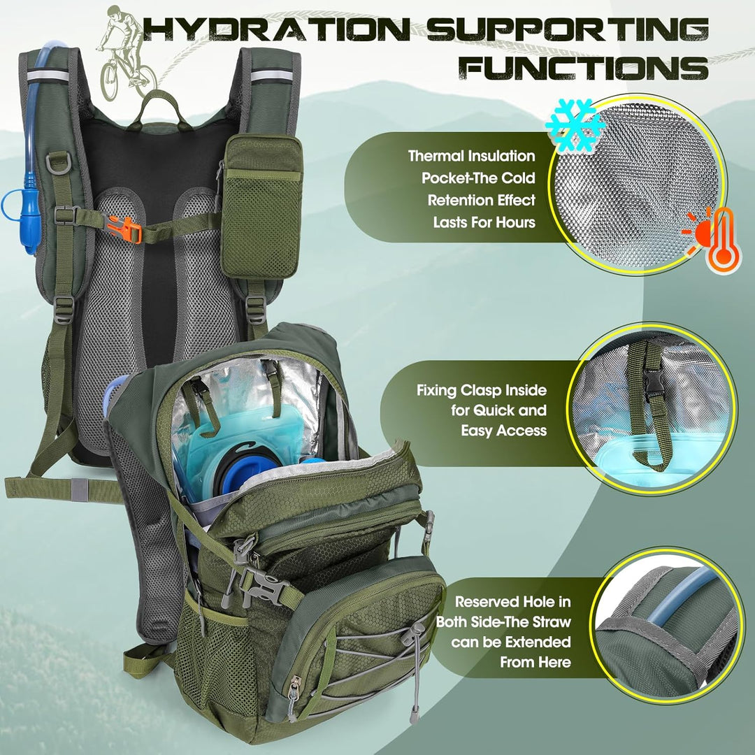 RAINSMORE Trinkrucksack mit Trinkblase 2L Leichter Isolierter 18L Wanderrucksack mit Regenschutz für