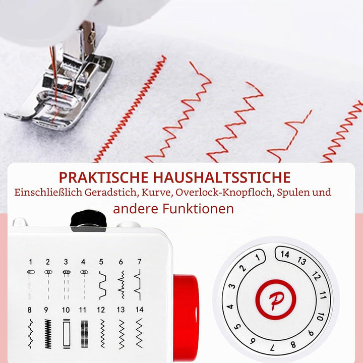 Outbit Nähmaschine für Anfänger 14 Stiche Nähmaschine mit Anschiebetisch Baumwollstoff und Nähset