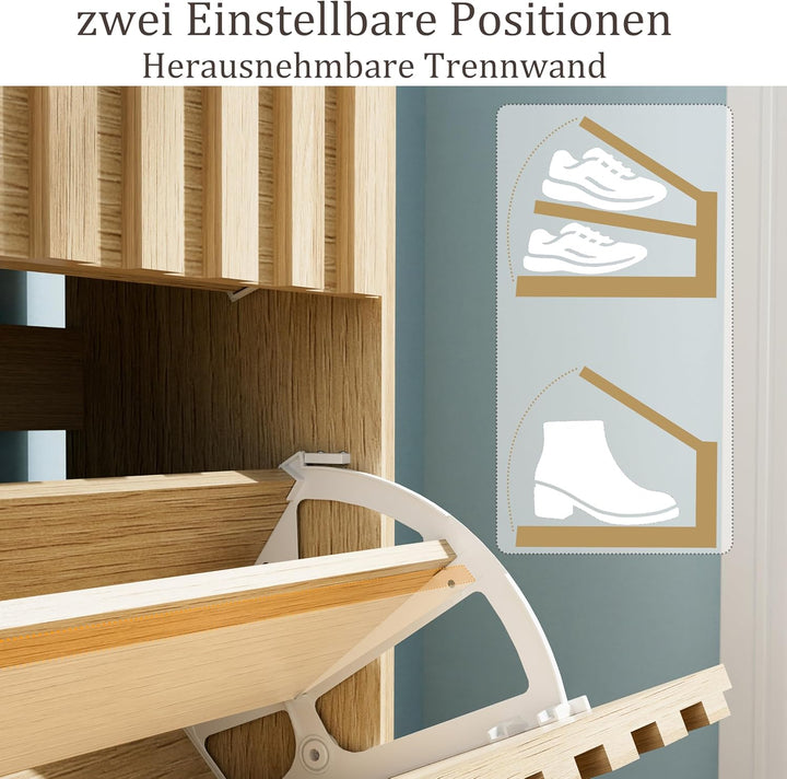 UEV Schuhschrank mit 4 Klappen Holz Schmal Schuhkipper Schuhkommode mit Kippschutz, Schuhaufbewahrun