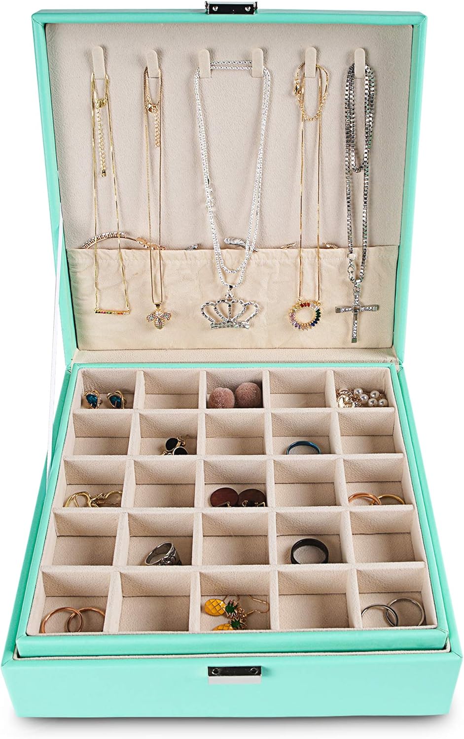 Frebeauty Ohrring-Organizer, klassische Schmuckschatulle mit 50 Fächern, doppellagig, mit 6 Haken fü