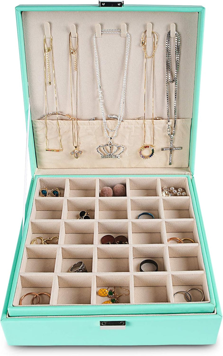 Frebeauty Ohrring-Organizer, klassische Schmuckschatulle mit 50 Fächern, doppellagig, mit 6 Haken fü