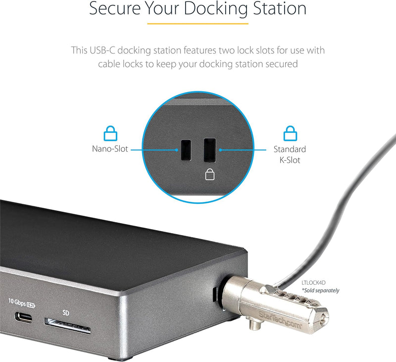 StarTech.com USB C Dock (DK31C2DHSPDUE) Dreifache 4K Monitor USB Typ-C Dockingstation - 100W Power D