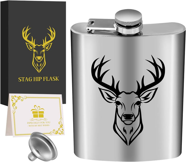8oz/237ml Edelstahl Flachmann, Taschenflasche, mit Trichter und Grusskarte, Geschenkbox, Schwarz Hir