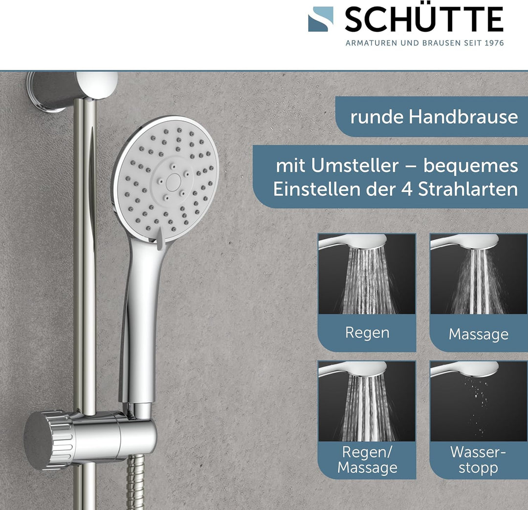 SCHÜTTE 64830 Napoli Stangenbrauseset, Brausestange mit Duschkopf, Duschbrause, Brausegarnitur mit H