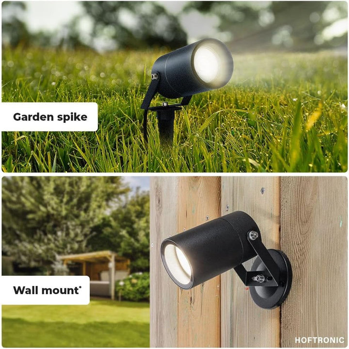 HOFTRONIC - 9er Spikey LED Strahler mit Erdspiess 4 Watt 4000K Schwarz IP64 Wasserdicht Aussenlampe