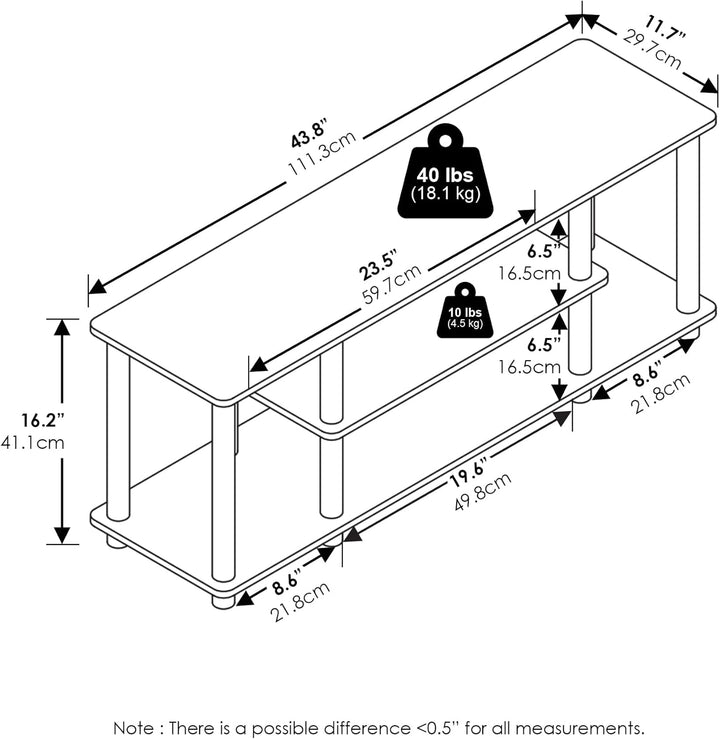 Furinno Turn-N-Tube No Tools 3D 3-stufiger Entertainment-TV-Ständer, 29.7 (D) x 111.3 (W) x 41.1 (H)