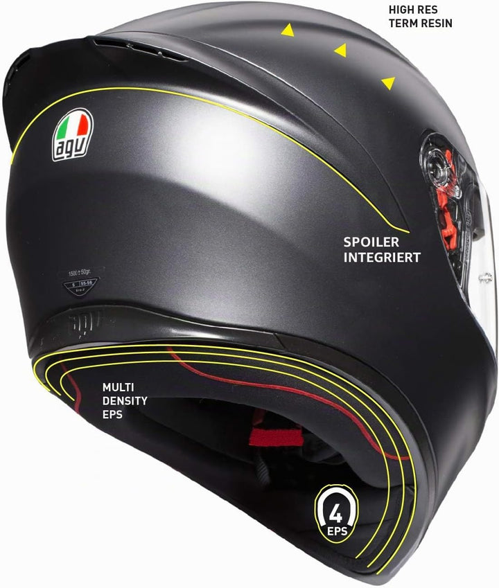 AGV K1 E2205 Helm, massiv, matt schwarz, Grösse MS Matt Schwarz MS, Matt Schwarz MS