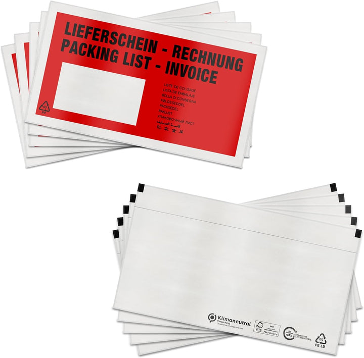 verpacking Lieferscheintaschen 225 x 110 mm DIN Lang Transparent [ Farbe und Stückzahl wählbar] selb
