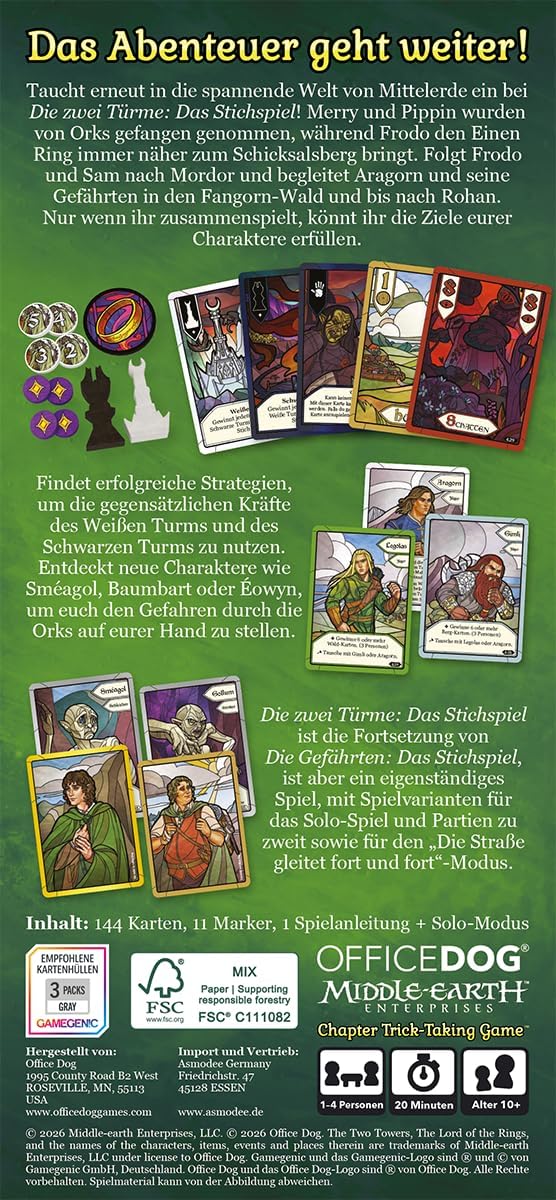 Asmodee, Der Herr der Ringe: Die Zwei Türme – Das Stichspiel, Office Dog, Kooperatives Kartenspiel,