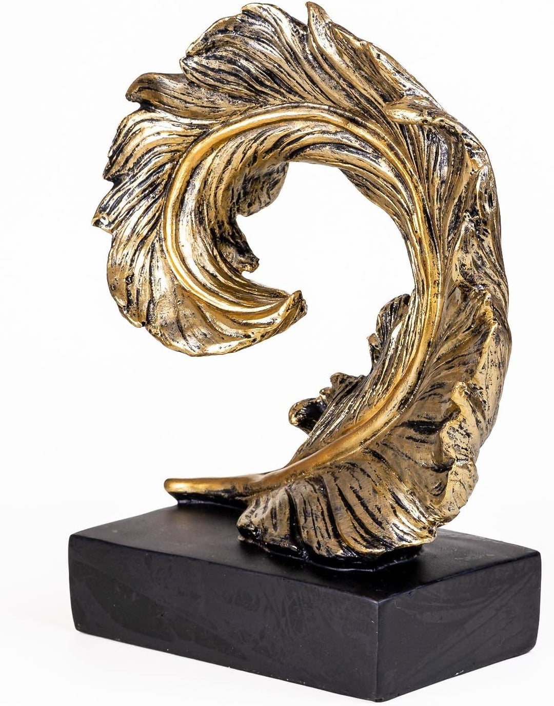 IDYL Moderne Skulptur Figur Resin Feder auf Sockel | goldfb. | Masse: 30x20x11 cm | Material: Polyre