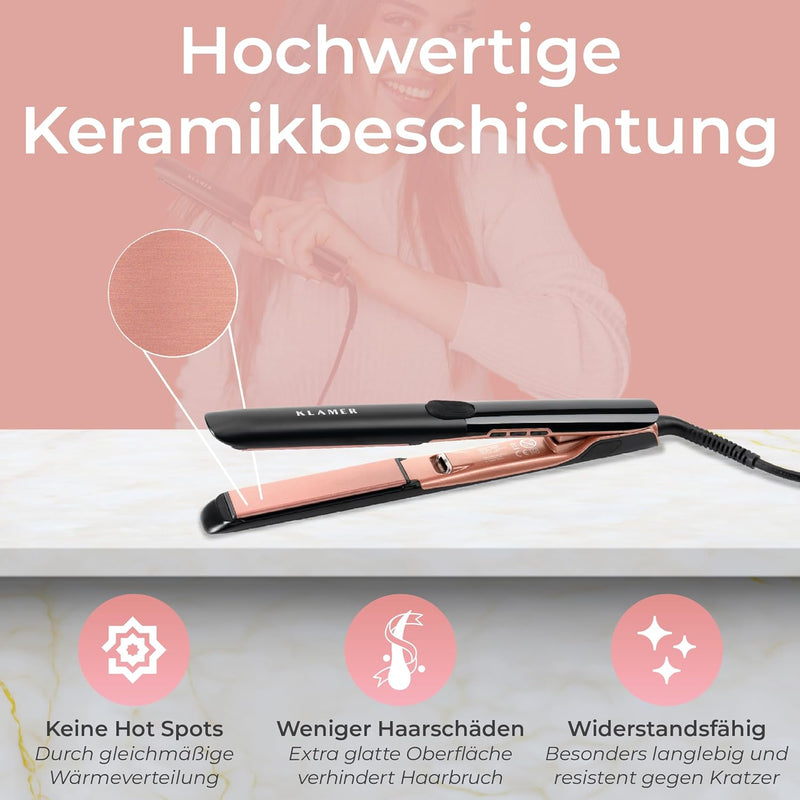 KLAMER Glätteisen 2 in 1,Haarglätter mit Ionen Technologie: weniger Frizz & statische Aufladung, Pre