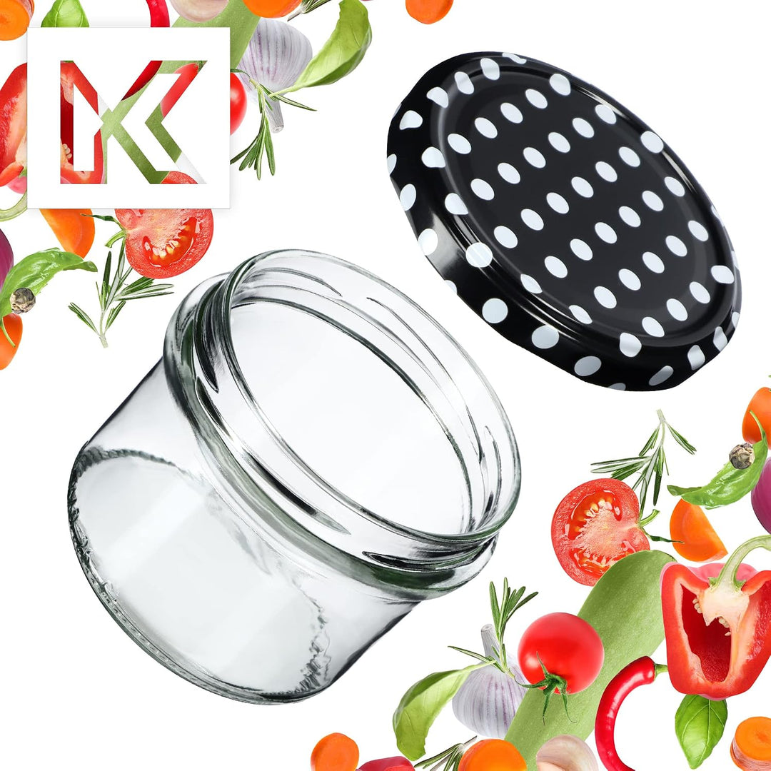 KADAX 20er Set Marmeladengläser 235ml TO82 Schwarz gepunktet, Einmachgläser Vorratsgläser Mason Jar