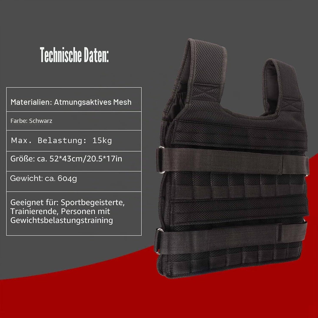 Gewichtsweste, atmungsaktive Mesh-Trainingsjacke, 15 kg Trainings-Fitnessweste zum Laufen