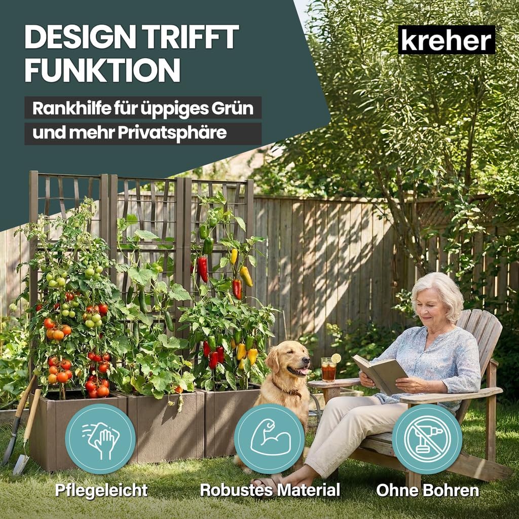 2 x Kreher® XL Rankgitter, Spalier mit Pflanzkasten aus robustem Kunststoff. In verschiedenen Grösse