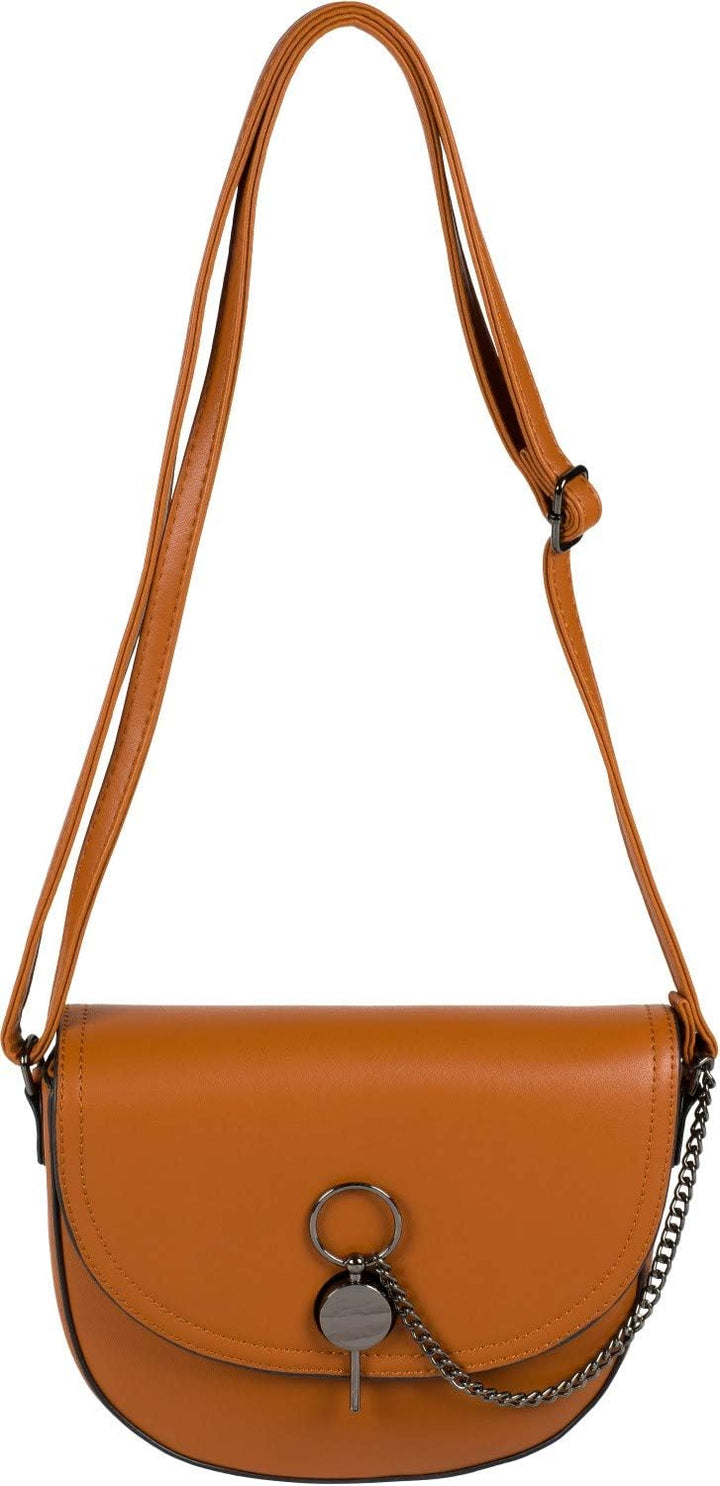 styleBREAKER Damen halbrunde Saddle Bag Umhängetasche einfarbig, Stift Verschluss und Kette, Schulte