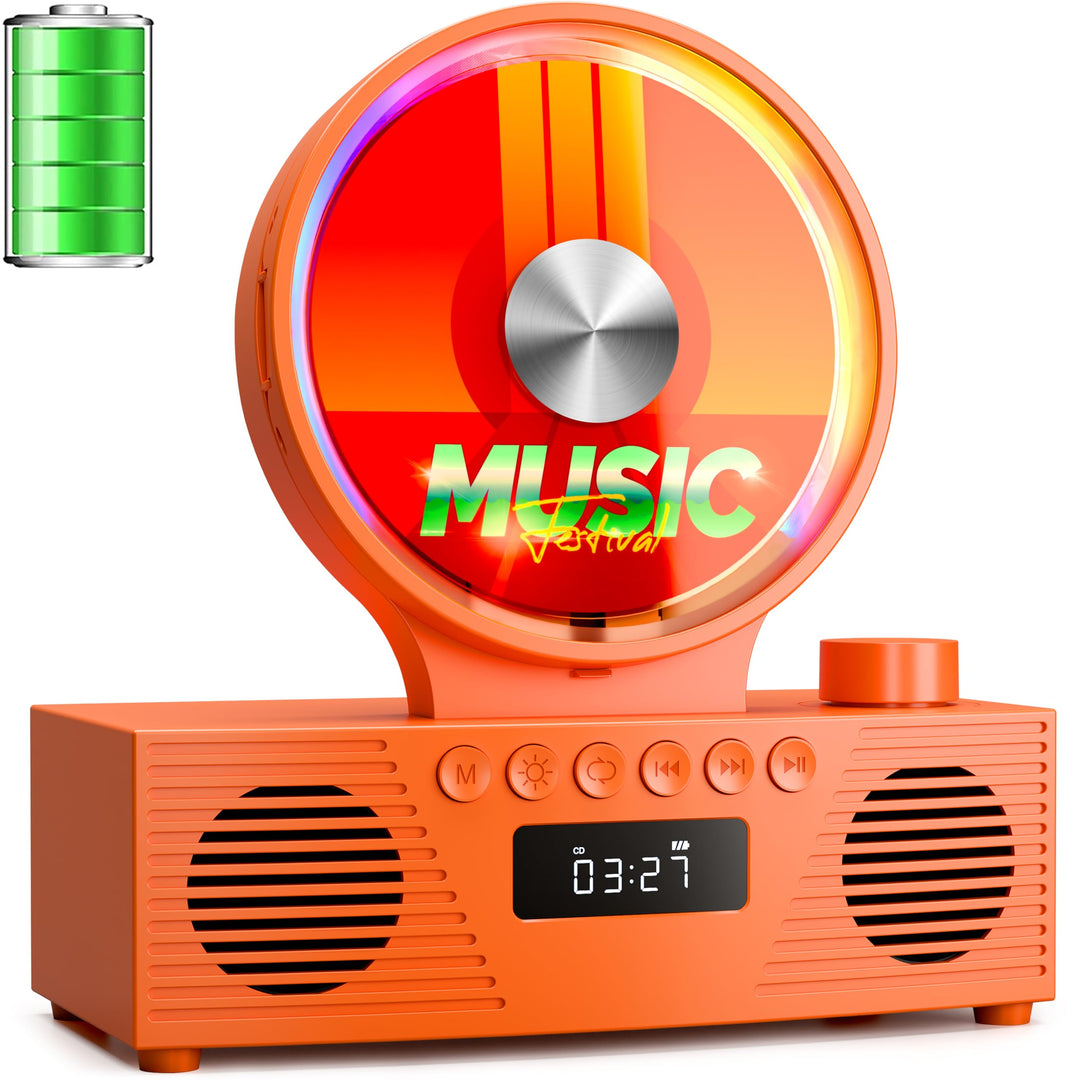 ROADOM Tragbarer CD-Player mit Bluetooth, Hi-Fi Stereo & Akku | Bluetooth TX & RX, 4000mAh Akku, Ret
