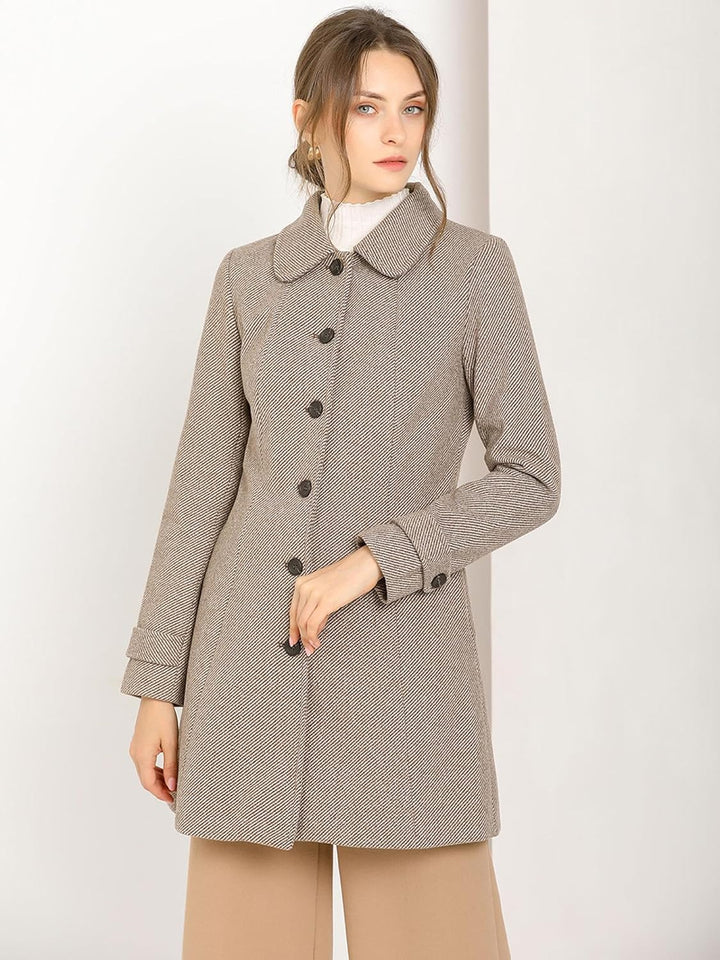 Allegra K Damen Langarm Bubikragen Einreiher Streifen Trenchcoat Mantel S Braun, S Braun