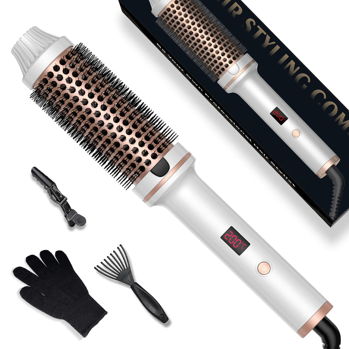 Thermobürste 3 in 1, 38mm Thermal Brush Heated Round Brush,Lockenbürste LCD 120-200℃, Erhöhen Sie da