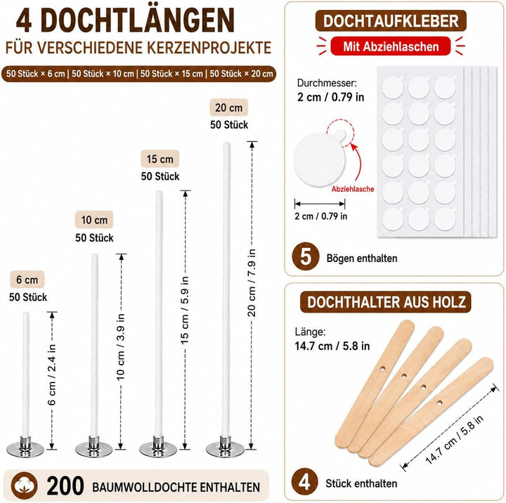 JVHLOV Kerzen Selber Machen Set, Candle Making Kit mit 600ml Wachsschmelztopf, 200 Kerzendochte, 8 K
