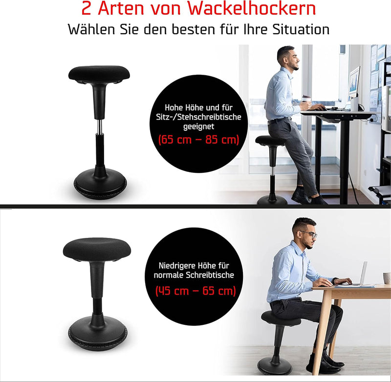 Dynaseat Ergonomischer Hocker höhenverstellbar zum Sitzen & Stehen (Schwarz, 65-85 Variante) - Sitz