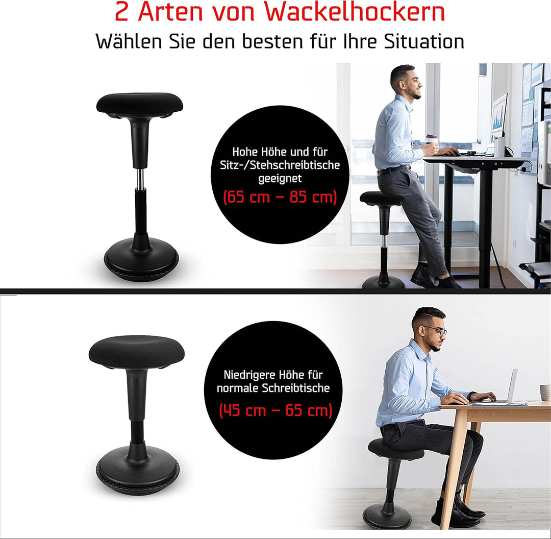 Ergonomischer Hocker höhenverstellbar zum Sitzen & Stehen (Schwarz, 45-65 Variante) - Sitzhocker Bu