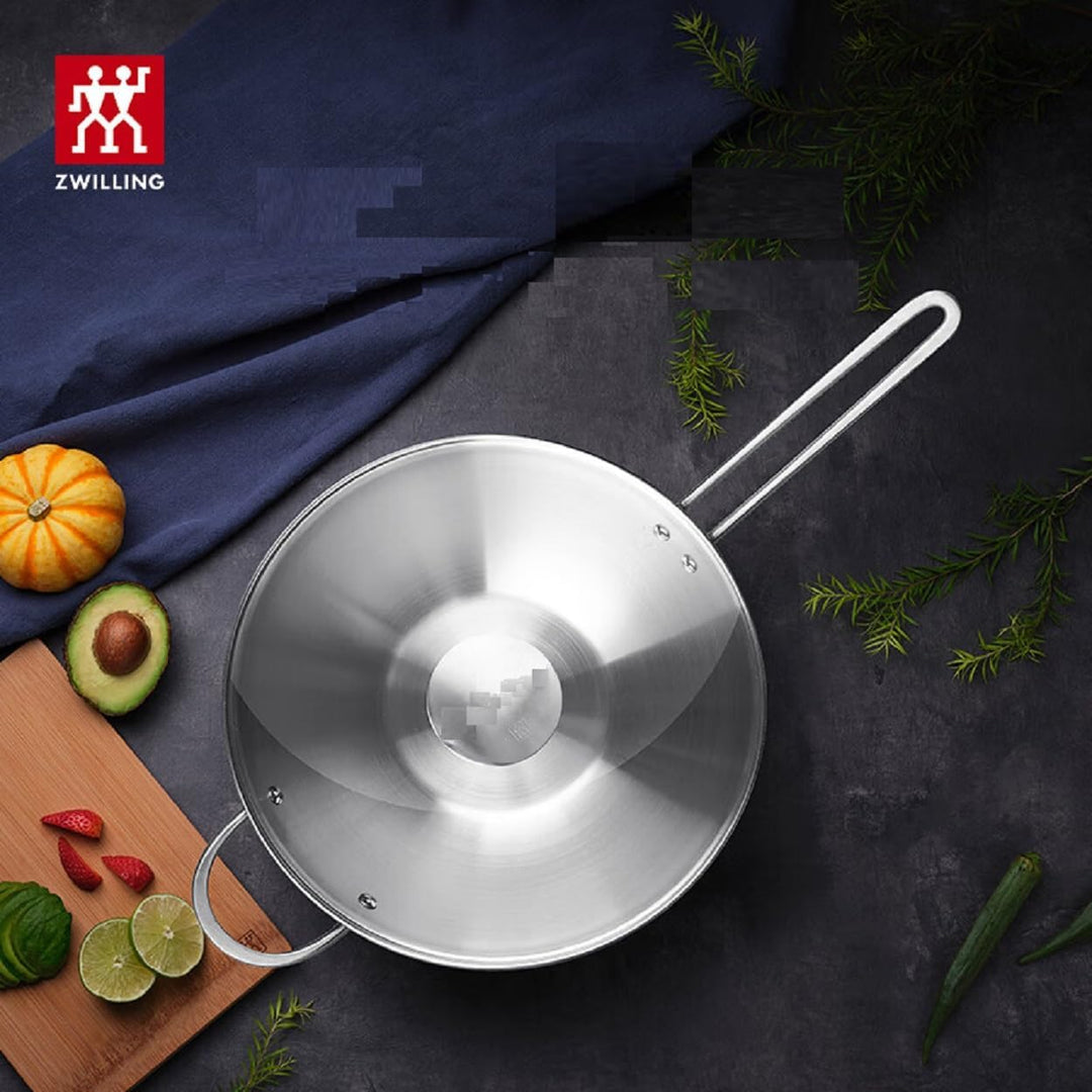 Zwilling TwinNova 3 Wok pfanne Induktion 30 cm mit Glasdeckel, 2 tlg, Asiatische Wokpfanne Unbeschic