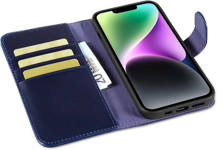 LENSUN Lederhülle für iPhone 14, Echtleder Hülle Klapphülle [Echtes Leder][Bookstyle][RFID-Blocker]
