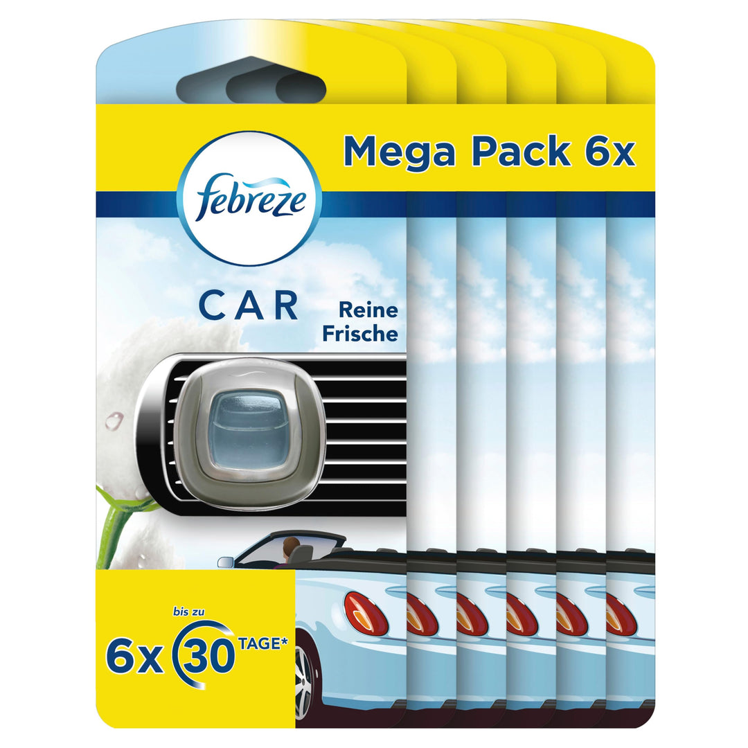 Febreze Auto Lufterfrischer (12 ml) Reine Frische, Auto Duft gegen Gerüche (6 x 2 ml) Reine Frische