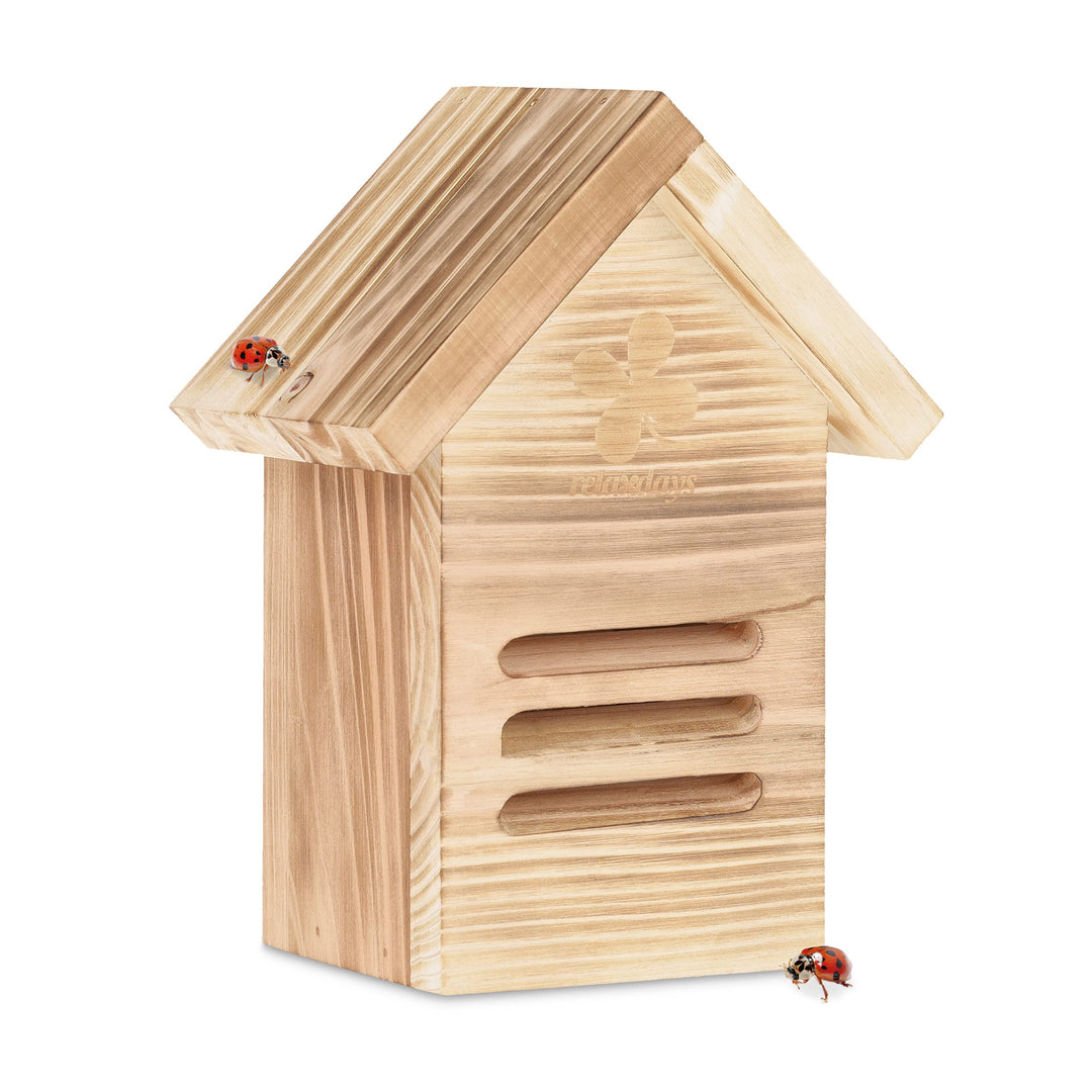 Relaxdays Marienkäferhaus, Holz, Marienkäferhotel Garten, zum Aufhängen, Insektenhotel für Marienkäf