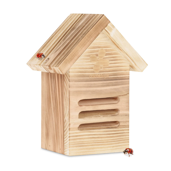 Relaxdays Marienkäferhaus, Holz, Marienkäferhotel Garten, zum Aufhängen, Insektenhotel für Marienkäf