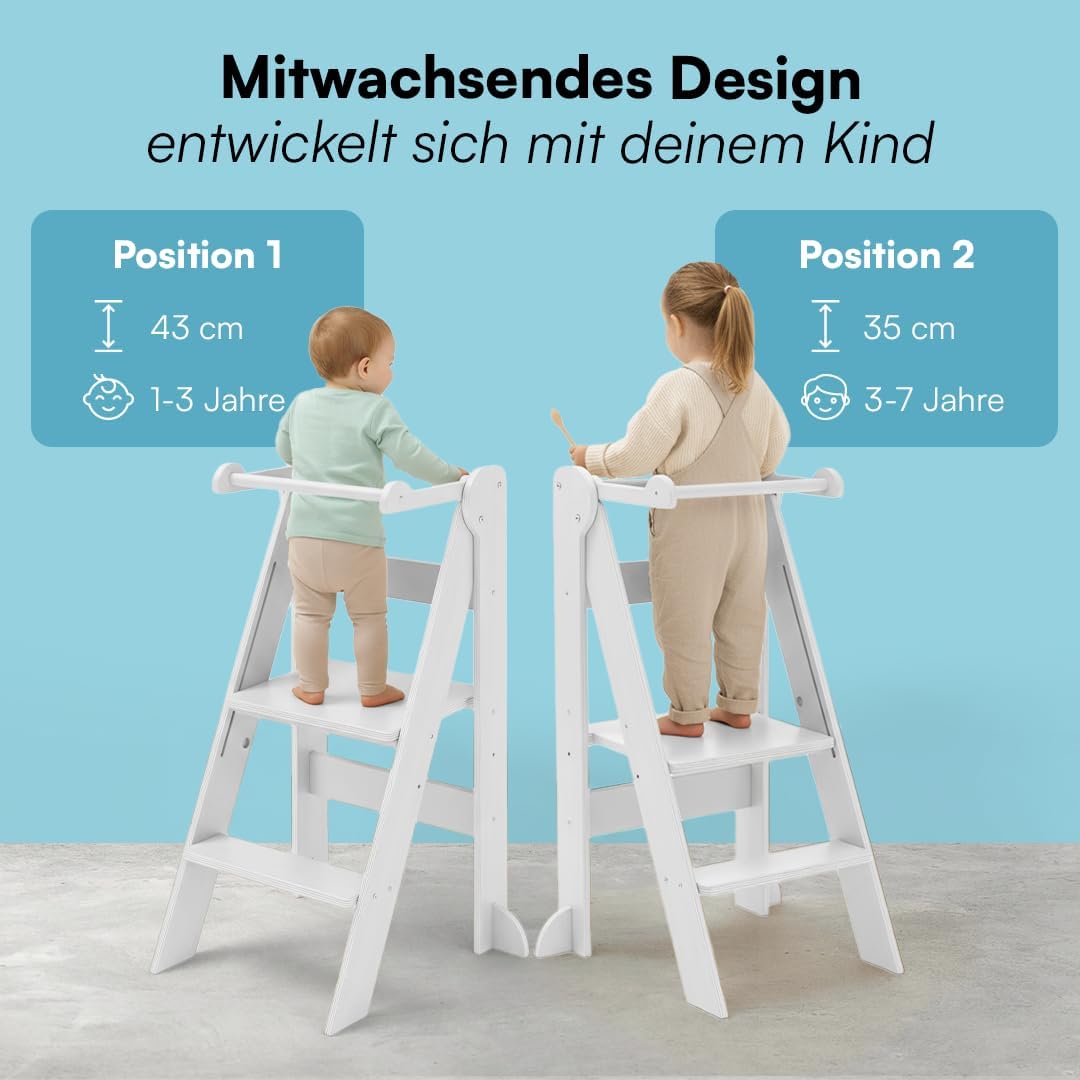 Bellabino Tay Lernturm ab 1 Jahr – Learning Tower 2-Fach höhenverstellbar &amp; klappbar – Lernstuhl in