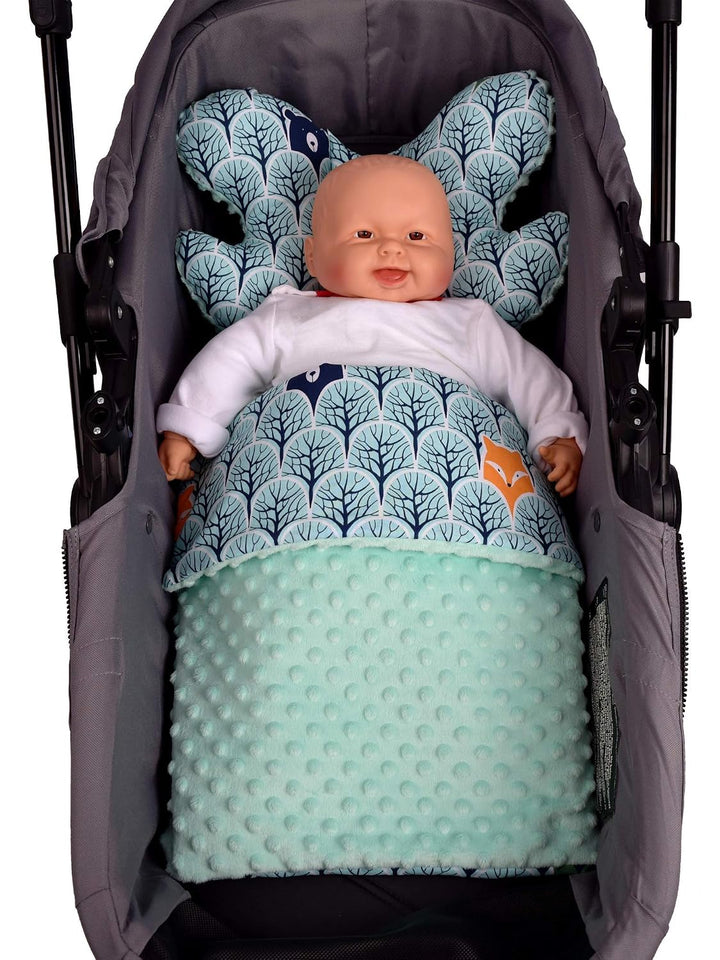 Medi Partners Babydecke Krabbeldecke Set 3in1 100% Baumwolle Minky Kinderdecke 55x75 + 35x30cm flach