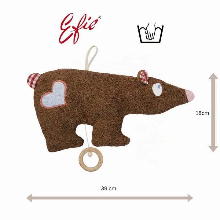 Efie Bio-Spieluhr Braunbär – 100% Baumwolle (kbA), Schurwollfüllung (kbT), GOTS-zertifiziert – handg