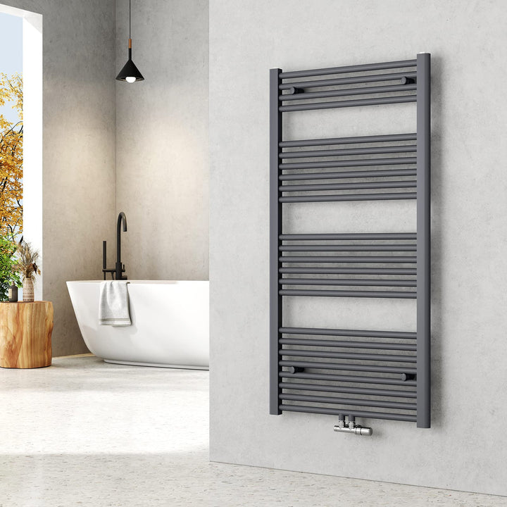 EMKE Handtuchheizkörper 1200x600 mm - Gerade Badheizkörper mit Mittelanschluss, Effizienter Handtuch