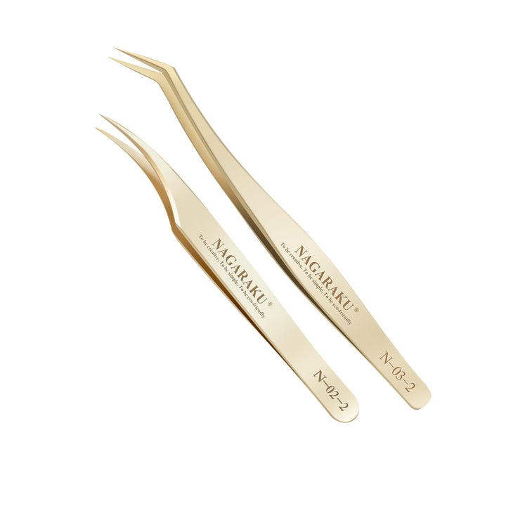 NAGARAKU Wimpernpinzette Set 1 Paar Professionelle Präzisionspinzette Gold Edelstahl Nagelpinzette L