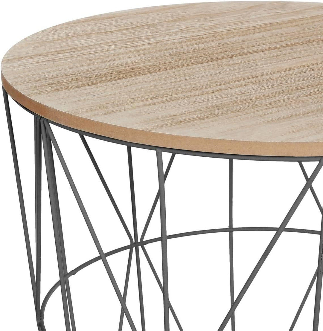 Atmosphera – Kumi Beistelltisch mit Korbdesign – Schwarz und Holzoptik, Durchmesser 40 x Höhe 41 cm,