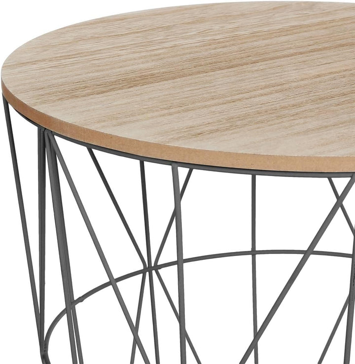 Atmosphera – Kumi Beistelltisch mit Korbdesign – Schwarz und Holzoptik, Durchmesser 40 x Höhe 41 cm,