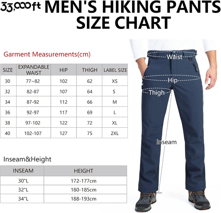 33,000ft Outdoorhose Herren Softshellhose Wasserdicht Winddicht Skihose Warm Fleece Gefüttert Arbeit