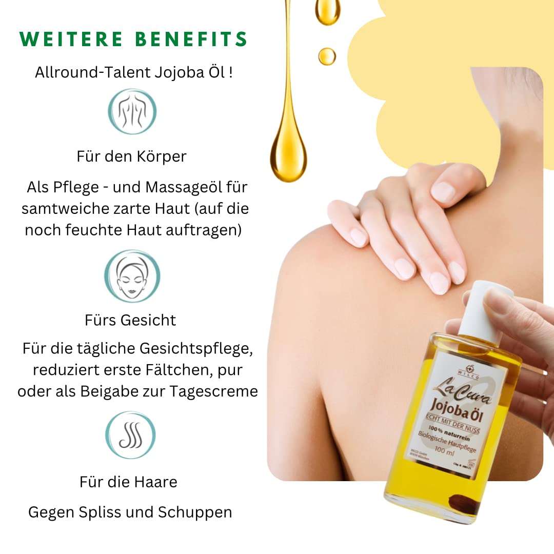 Wilco LA CURA Jojoba Öl - Feuchtigkeitsspendend für Körper und Gesicht - kalt gepresst - in umweltfr