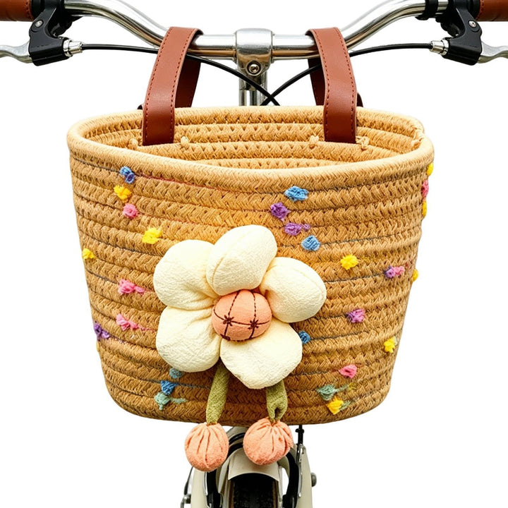 Fahrradkorb für Kinder – Plüsch aus Baumwollseil von Hand geflochten | Lenkertasche vorne Fahrrad |