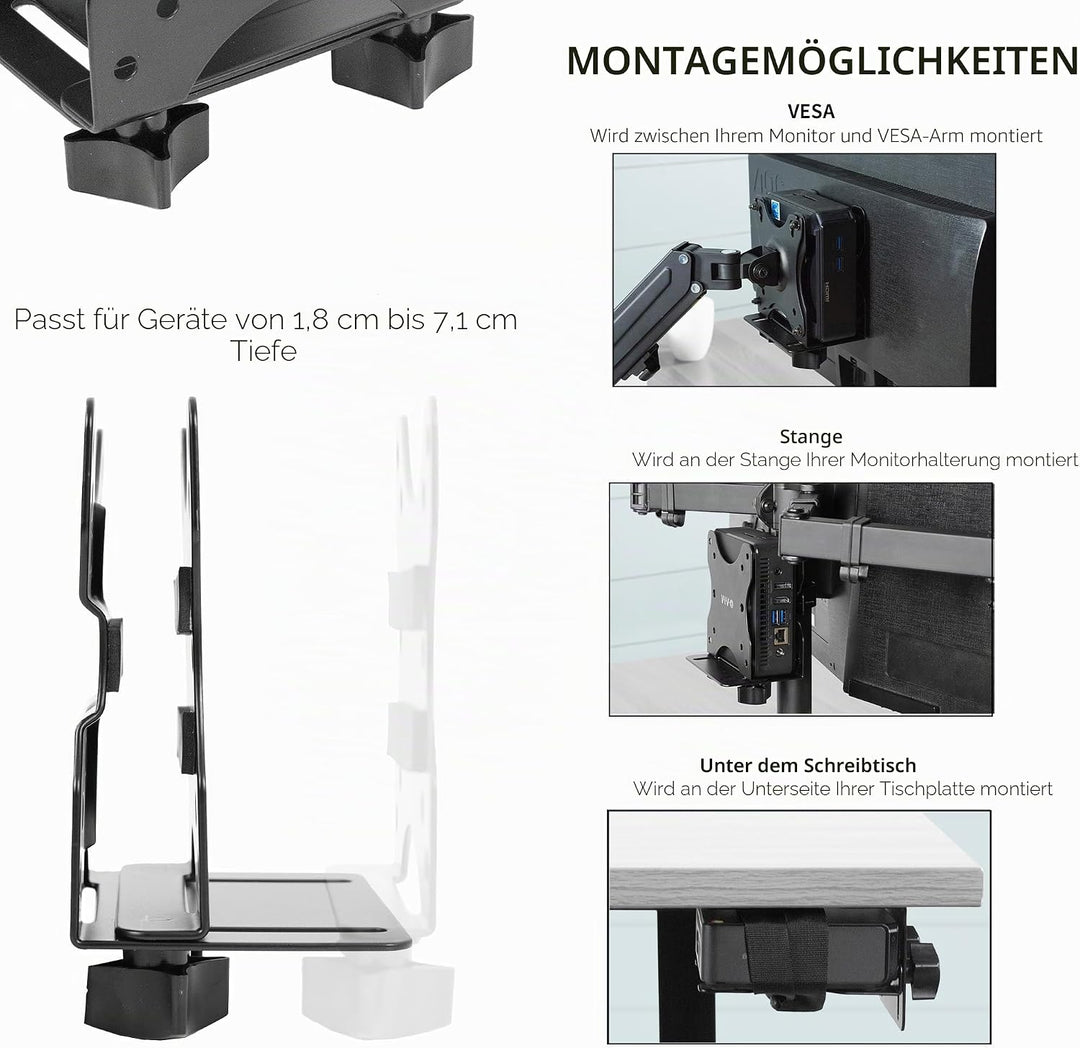 VIVO Verstellbare Thin Client Mini-PC-Halterung, CPU-VESA-Untertisch- und Monitorarm, Computerhalter