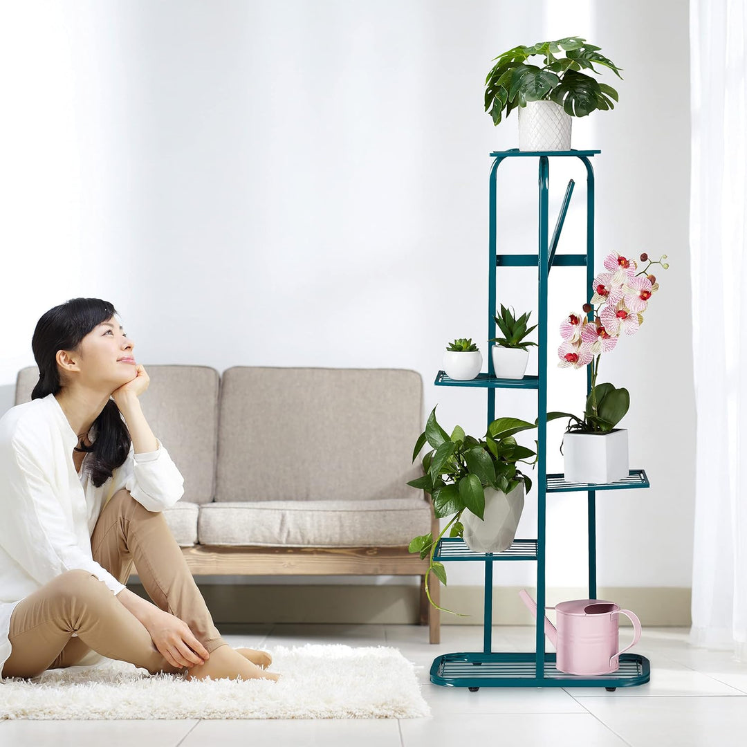 Relaxdays Blumentreppe Metall, 6-stufige Blumenetagere, aussen & innen, HBT 107 x 44 x 24 cm, Pflanz