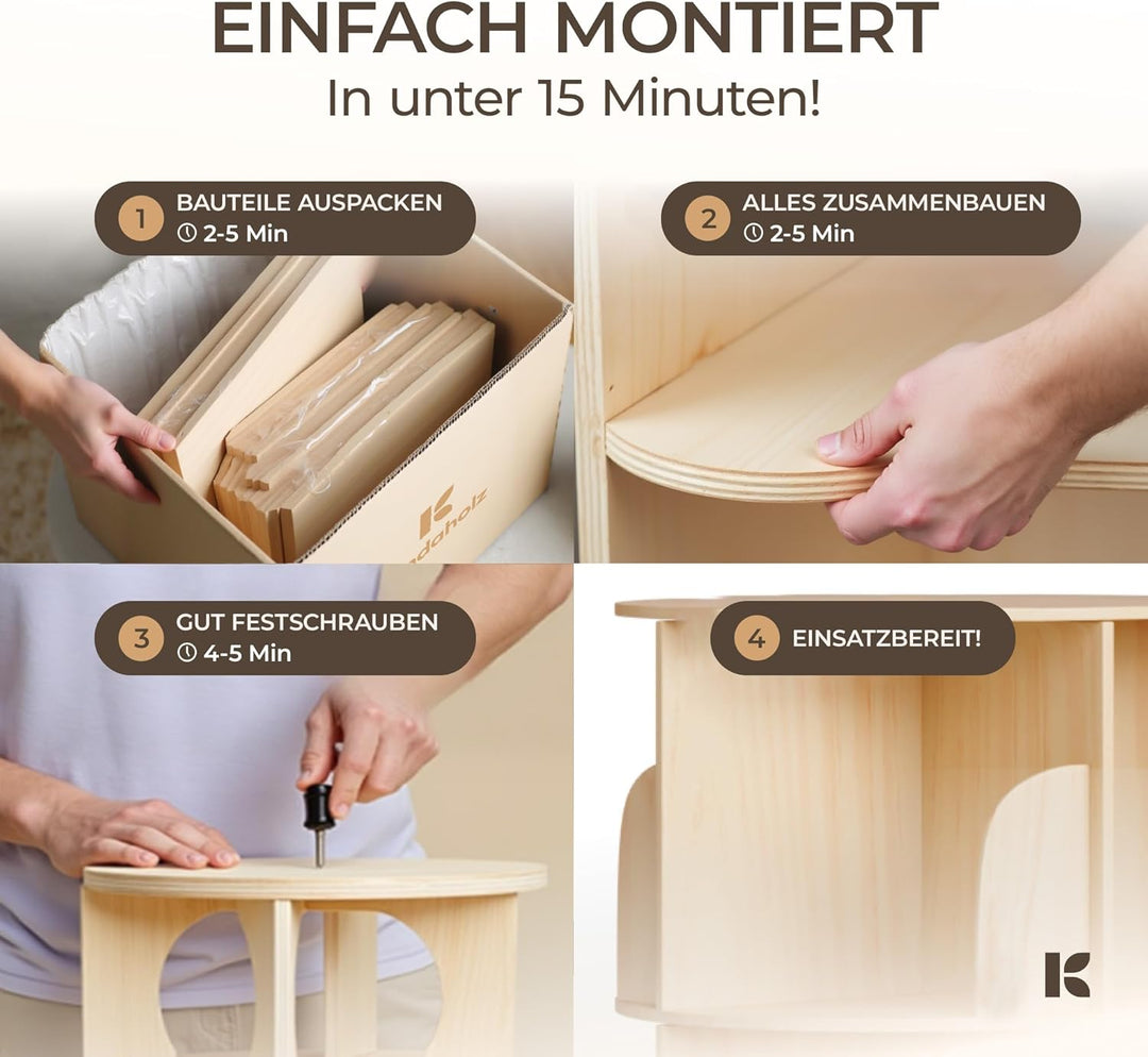 KINDAHOLZ 360° Drehbares Bücherregal Kinder - Kiefernholz Bücherregal Drehbar Kinder mit 5 verstellb