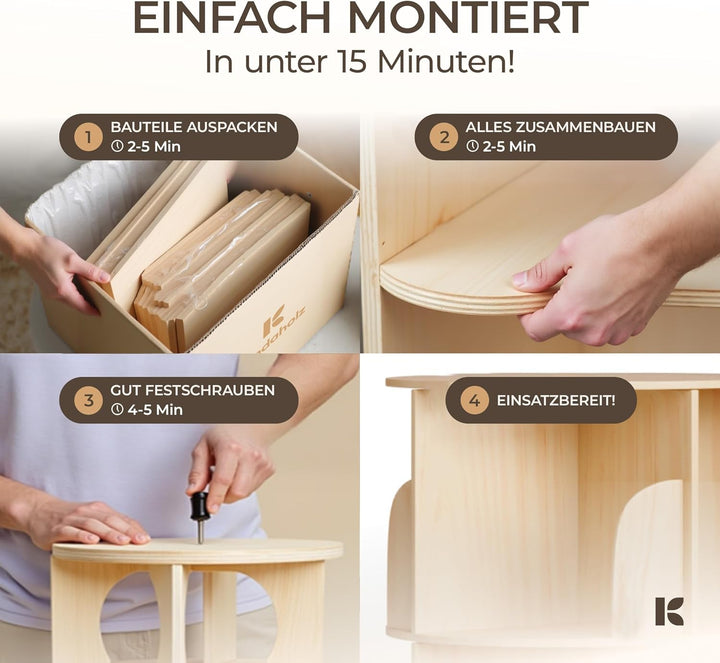 KINDAHOLZ 360° Drehbares Bücherregal Kinder - Kiefernholz Bücherregal Drehbar Kinder mit 5 verstellb