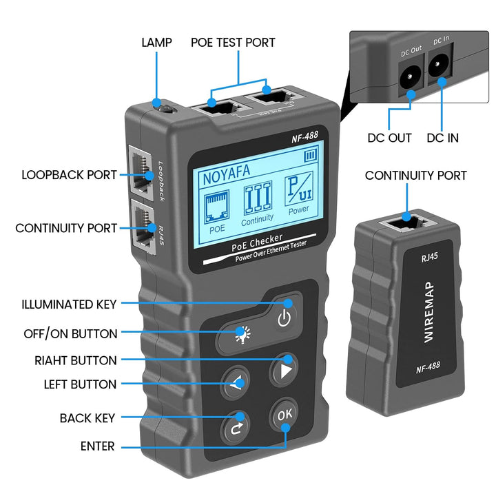NF-488 Netzwerk RJ45 Tester mit LCD Display, Zur Überprüfung des Kurzschluss, Quer & Unterbrechungsz
